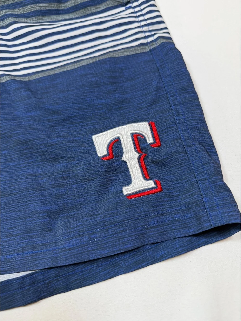 GIII Sports by Carl Banks Texas Rangers Blue Striped Swim Trunks Size L